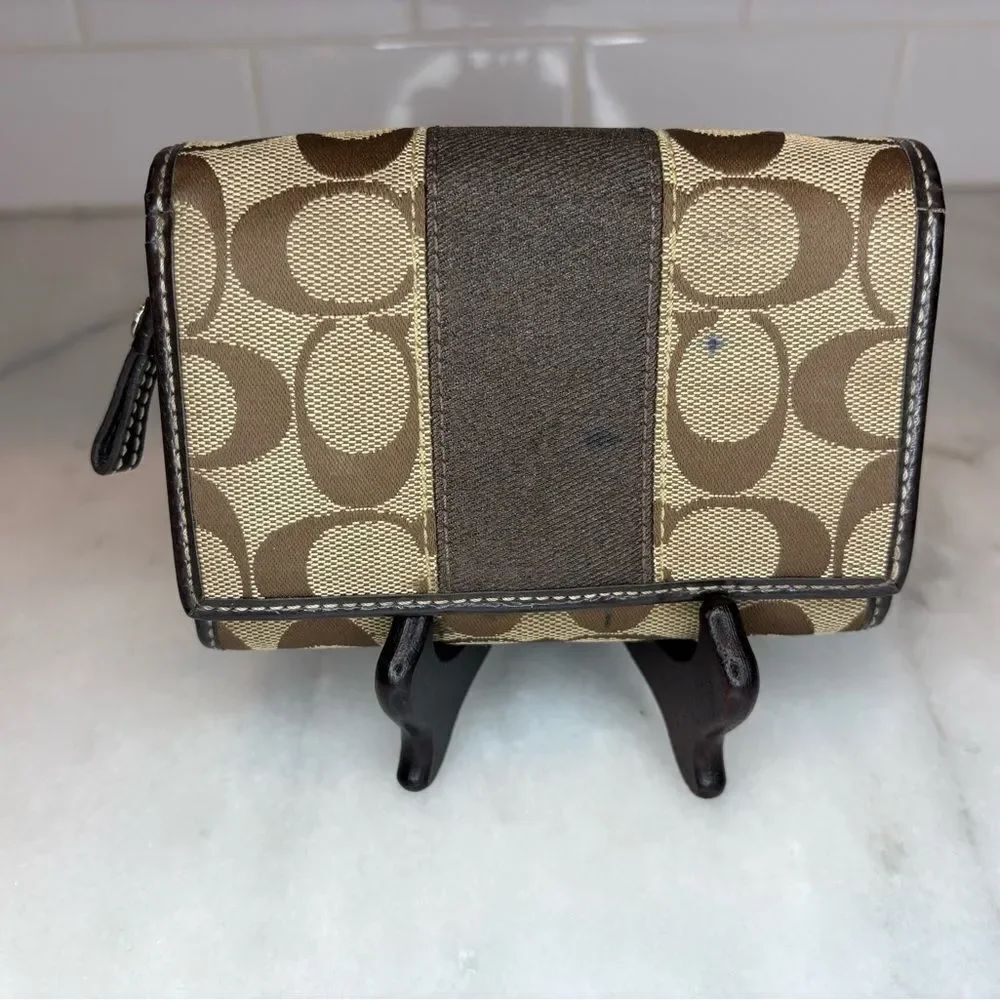 Coach Wallet Canvas brown & tan Signature Jacquard Logo Canvas Compact Wallet